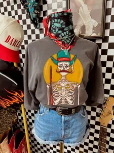 Pool Hall Cowboy Skellie Western Print Comfy T-shirt, 90s Cowgirl Graphic Tee, Westernn Crewneck Sweatshirt, Vintage Western Hoodie, Retro Women's Coutry Music Concert, Mama Clothing Gift, Trendy Unisex Clothes