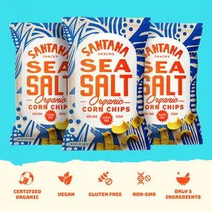 Santana Snacks Sea Salt (3 Large Bags) - Organic Corn Chips, Vegan, Gluten-Free, Non-GMO, All-Natural, Crispy, Crunchy Snack for Parties & On-the-Go