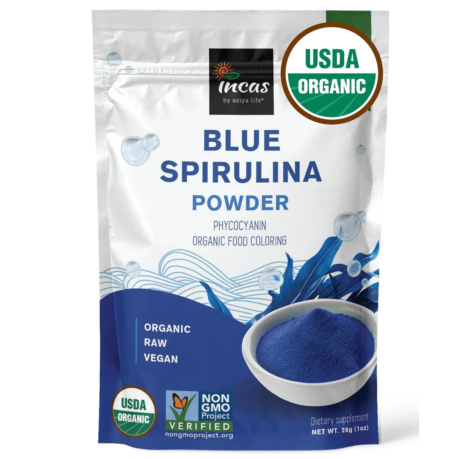 Organic Blue Spirulina Powder Phycocyanin Extract Vegan Protein Blue Green Algae Nutrient Superfood Powder Natural Food Coloring Smoothie Baking Drink Mix Immune Health Detox Energy Drink Powder 28 Servings