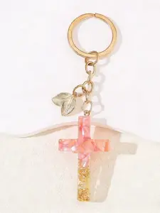 A multicolored gold foil cracked resin gothic cross keychain charm, suitable for daily wear, vacation dates, and other occasions, and also a delightful and exquisite small gift.