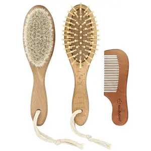 KeaBabies Baby Hair Brush and Comb Set, Dark Walnut, 3 Piece Set