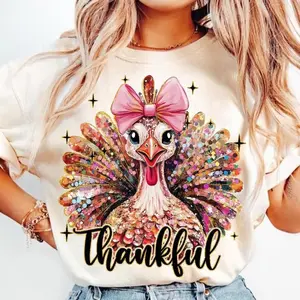Comfort Colors Colorful Coquette Turkey Shirt,Thanksgiving, Pink Coquette Bow Fall, Trending Halloween, Crew Neck, Cotton, Relaxed Fit, Comfortable Unisex Casual Short Sleeve T-Shirt, USA MadeWuujh shop