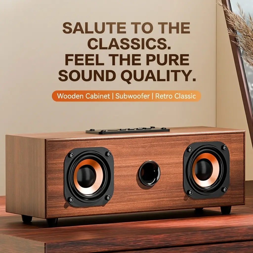 【HUICHANG】H015 Classic Wood Grain Wireless Stereo Speaker - Portable Speaker with Bluetooth Connection, Radio Function, Desktop Audio System, Suitable for Group Singing, Manufacturer Warranty #summervibes tiktokshopspringglowup, Portable Speakers summervi