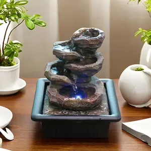 Tabletop Fountain Rock Waterfall Fountain Office includes many natural river rocks decorated with colorful lights. Gift Home Ornaments