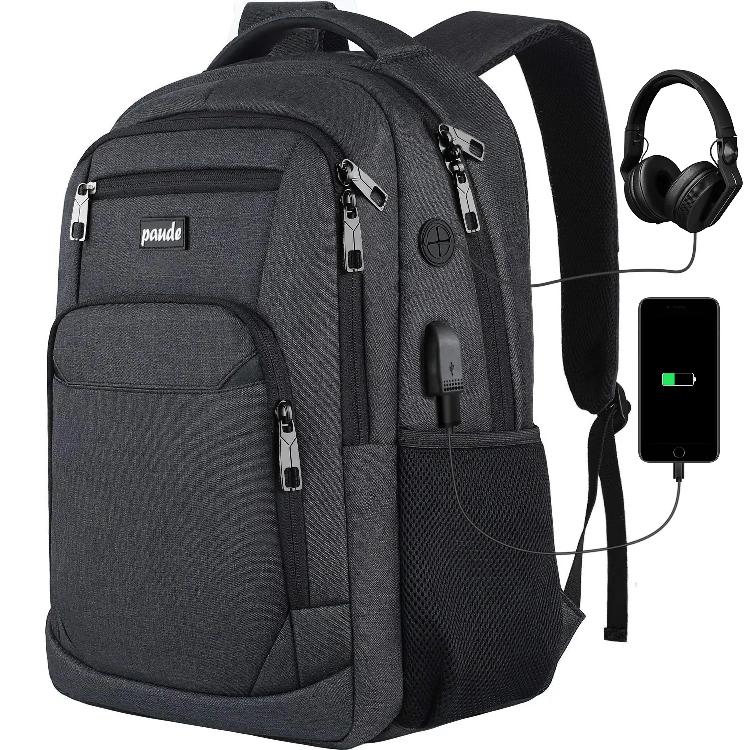 poude 15.6 Inch Premium Water-Resistant Laptop Backpack with USB Charging Port & Headphone Jack, Multi-Compartment Anti-Theft Business Backpack for Men Women, College Students, Daily Commute, Travel & Office Work tiktokshopspringglowup
