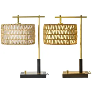 19 Inch Table Lamp Set of 2 with Rope and White Fabric Lamp Shade for Bedroom & Living Room
