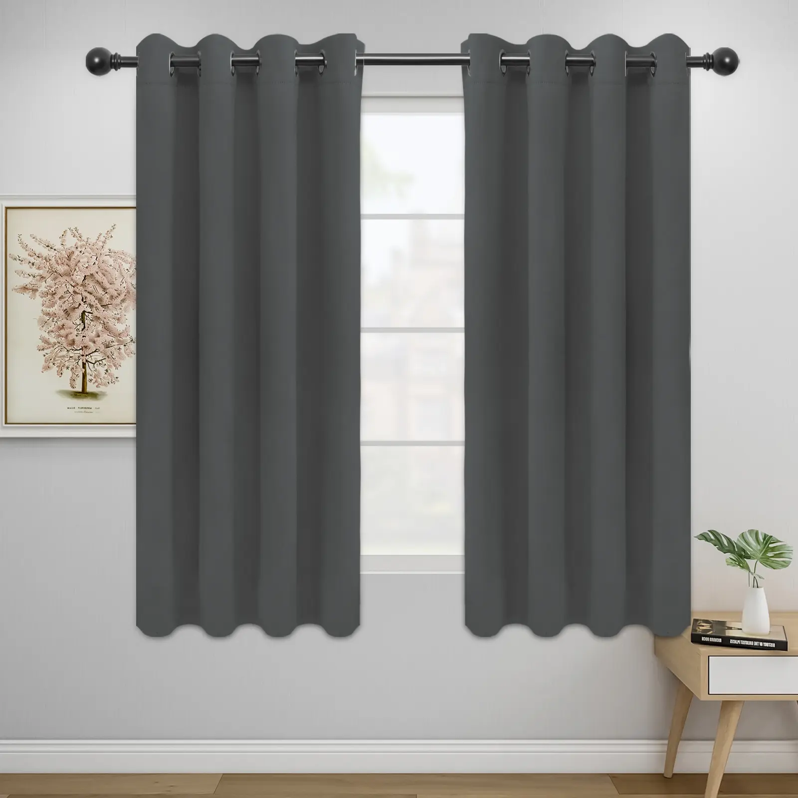 Fiorlin Easy Install Blackout Curtains - 2 Panels, Solid Thermal Insulated Grommet Drapes, Noise Reduction Room Darkening Window Treatments for Bedroom, Living Room, Easy Install Curtain,back to school,dorm essentials,home decor,home essentials
