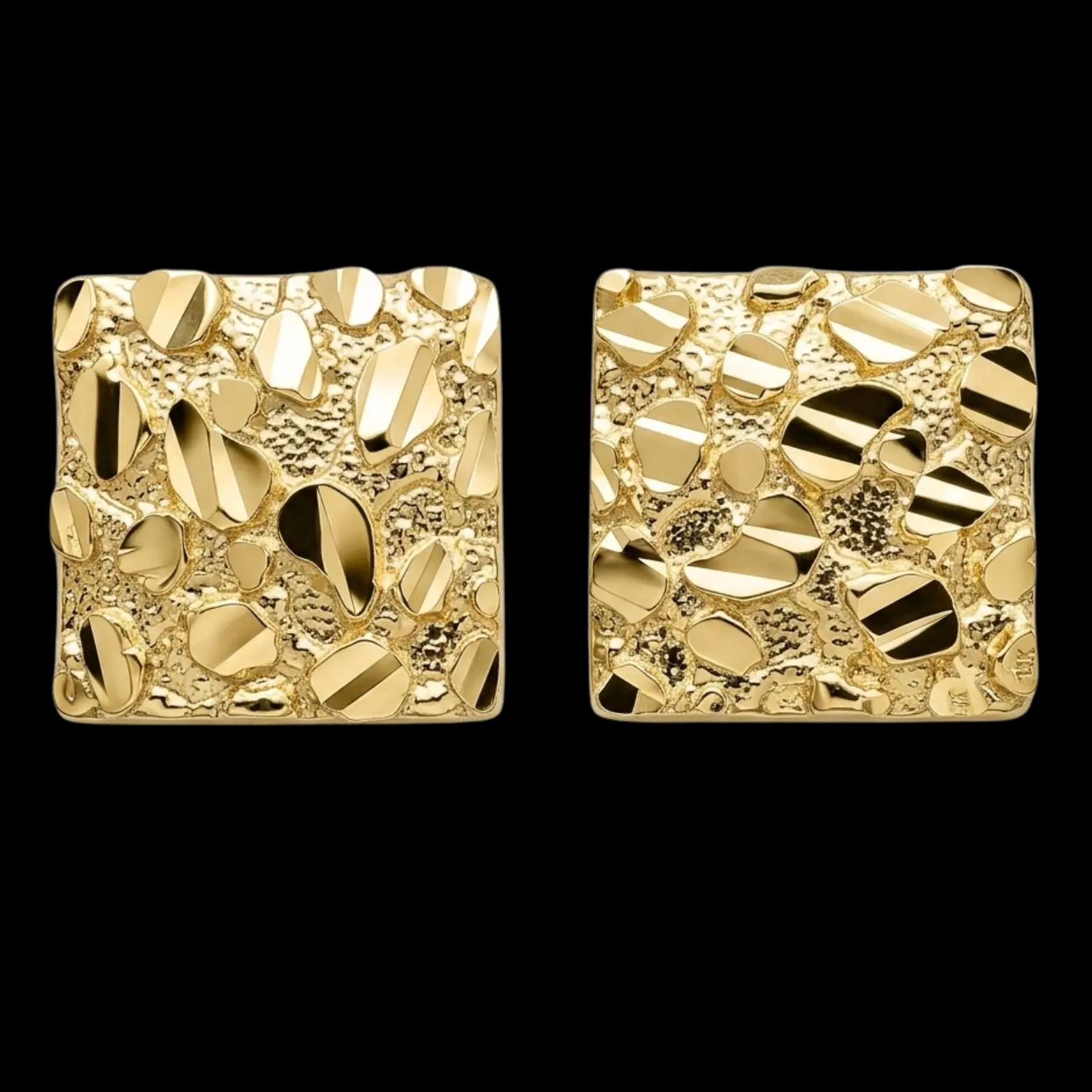 14K SQUARE NUGGET EARINGS 10.5MM