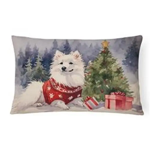 16x12 in. Unisex American Eskimo Christmas Fabric Decorative Pillow - Holiday Cheer Accent for Patios/Porches, Fade-Resistant, Water-Resistant