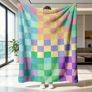 Macaron Plaid Flannel Blanket, Soft and Skin-Friendly, Warm, Suitable for Sofa, Bedroom, Nap, Multi-Scene Use, Classic Style