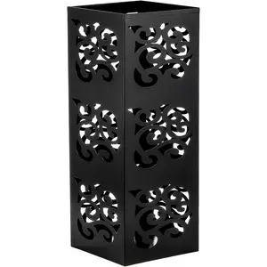 Kingrol Metal Umbrella Holder for Entryway, Square Black Umbrella Stand with Hollow Design, Freestanding Umbrella Rack for Umbrellas, Canes and Walking Sticks, 6 x 6 x 15.75 Inch