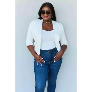 3/4 Sleeve Cropped Cardigan (Ivory)