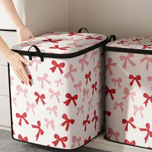 1 piece bow-knot printed quilt organizer, cute and practical child bedding organizer, durable material, with easy-to-carry handle, suitable for family use, perfect for storing blankets and toys