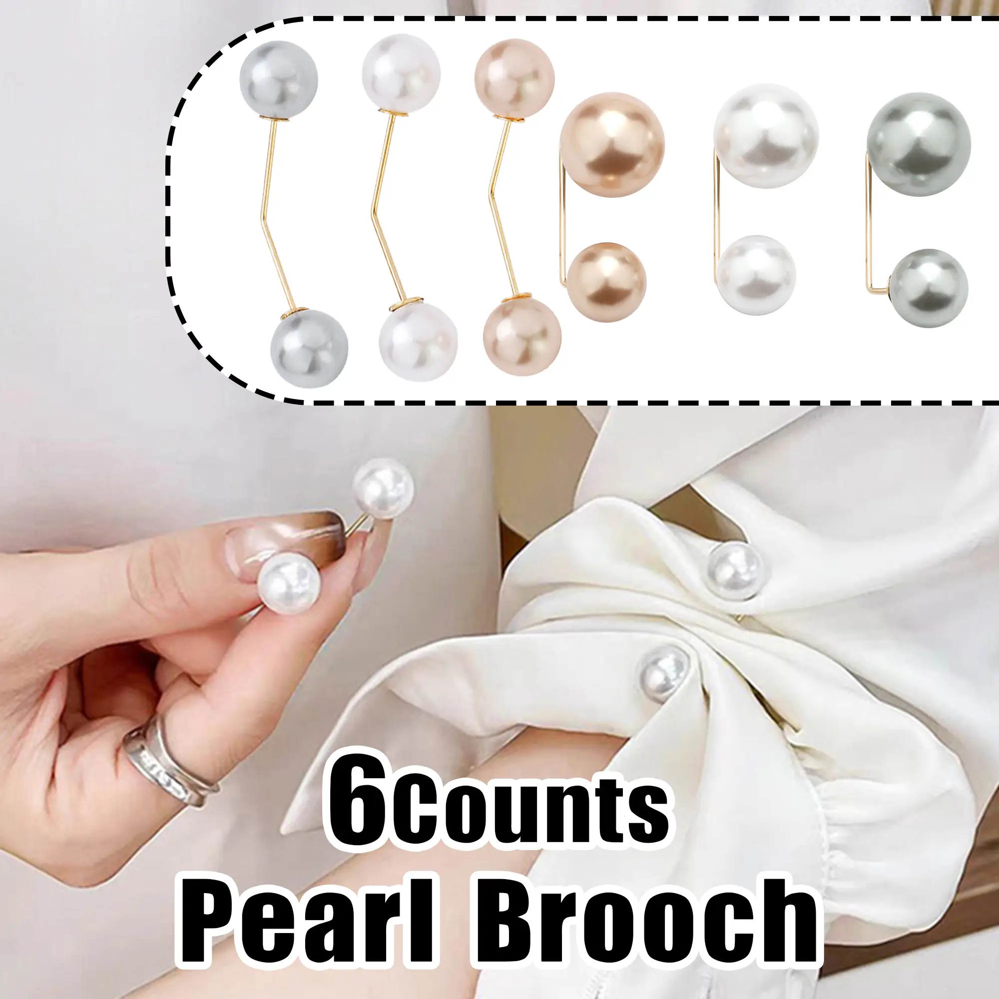 6-Count Elegant Pearl Brooches - Fashion Clothes Accessories for Sweater, Shawl, Casual Wear, Chic Look, Secure Fit, Easy to Attach and Detach