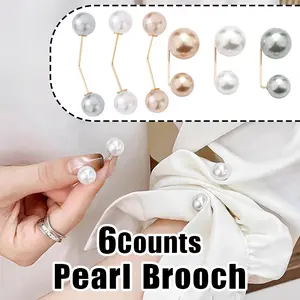 6 Counts Fashion Pearl Brooch, Elegant Pearl Pins for Sweater and Shawl， Easy to Attach and Detach from Outfits