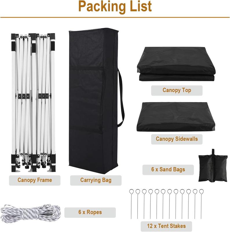 Ling Rong 10x20 Black Pop Up Canopy Outdoor Party Tent with 6 Sidewalls, Wedding Party Tent Outdoor Waterproof UV50 Canopy Event Shelter Tents for Parties, 6 pcs Weight Bag,Carry Bag