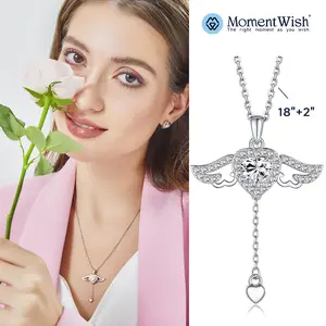 【#88 Angel Wing Necklace】MomentWish D Color Synthetic Moissanite Necklace ,Angel Wing Necklace in S925 Sterling Silver