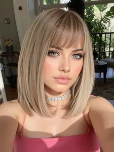 14 Inch Light Bob Haircut Wig, Synthetic Fiber, Natural Look, Easy Maintenance, Perfect for Daily Wear & Special Occasions, Straight Bob Wigs