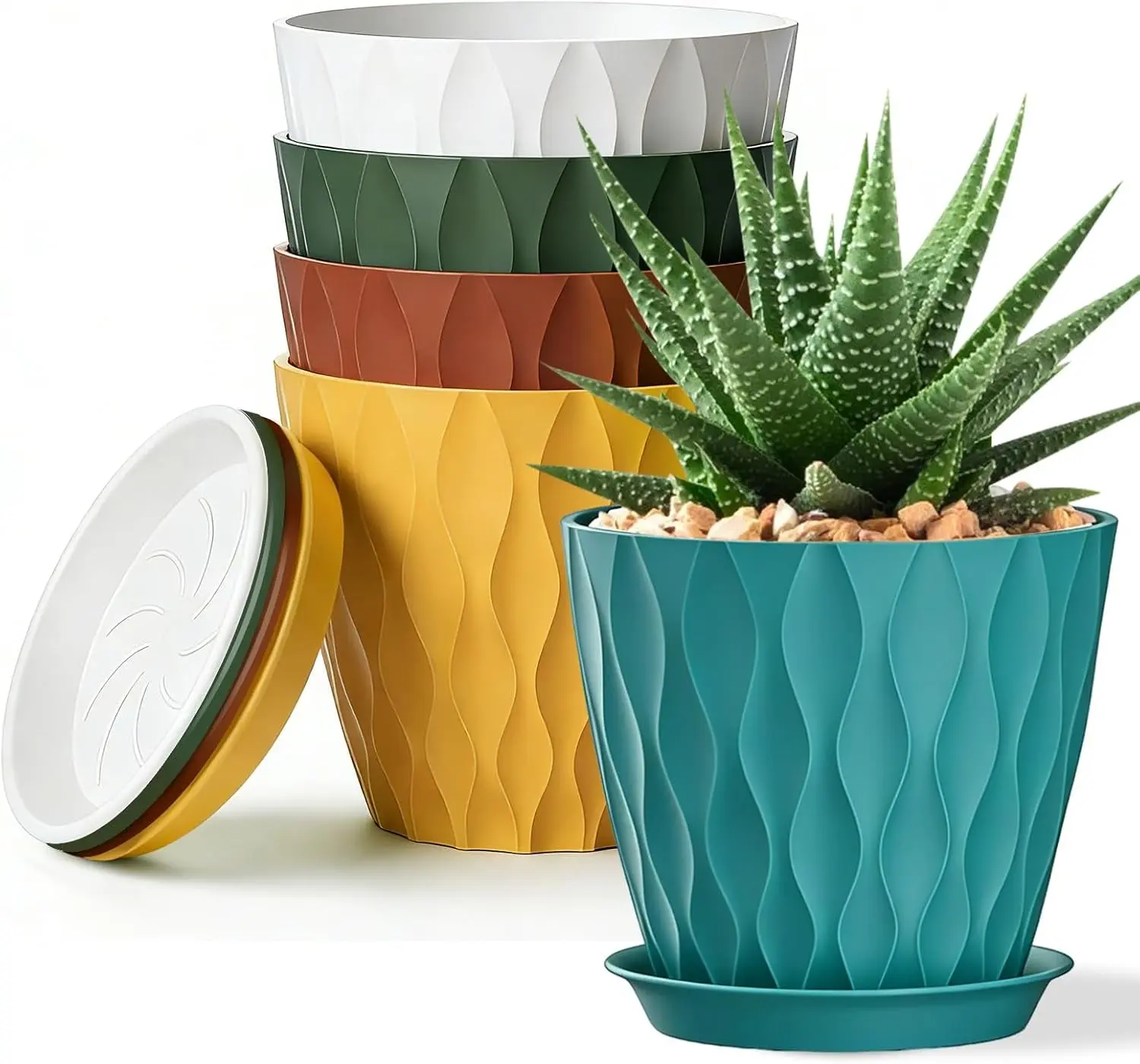 BloomNest Planter Set – 5 Colorful Plant Pots with Drainage & Saucers