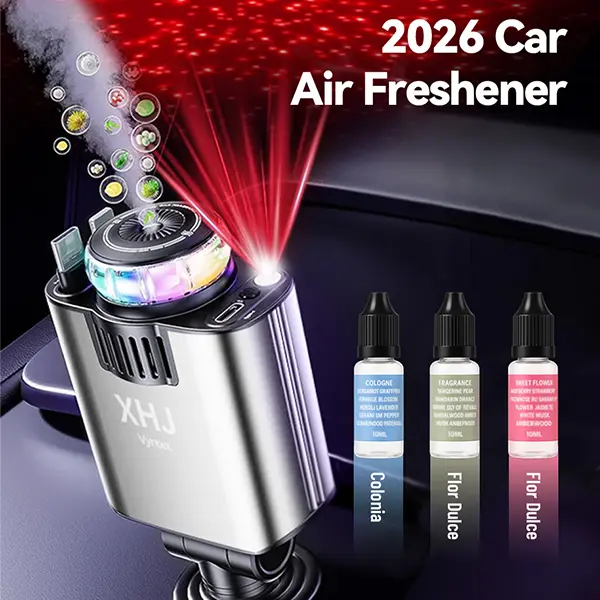 2026 Multifunctional Car Charger-Aroma Diffuser with Starry Sky Ceiling Light, Retractable Cable, 3 Fragrance Options, User-Friendly Design, Aromatic Citrusy Scent, Cotton Swab Set, 12-24V, 66W Power, Atomizer x1, Christmas Gift Car Interior Accessory