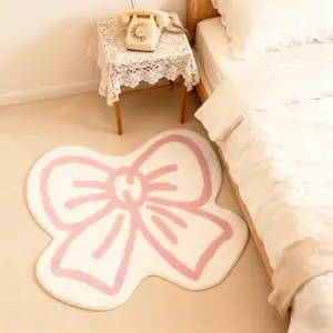 Vintage Bow Carpet, Coffee Table Bedside Rug, Entrance Door Mat, Absorbent Bathroom Mat, Soft Plush Foot Pad, Suitable for Living Room Bedroom