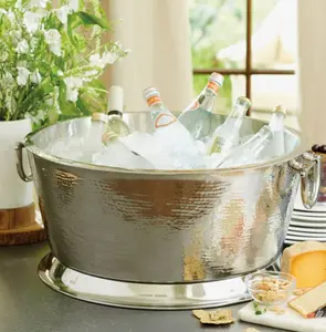 Avalon Double Walled Beverage Tub for Wine, Beer & Champagne, Hammered Stainless Steel Party Cooler