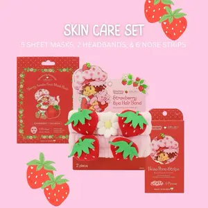 Strawberry Shortcake Self Care Skin Care Set with 2 PC Headband, 5 PC Sheet Masks, and 6 PC Nose Strips