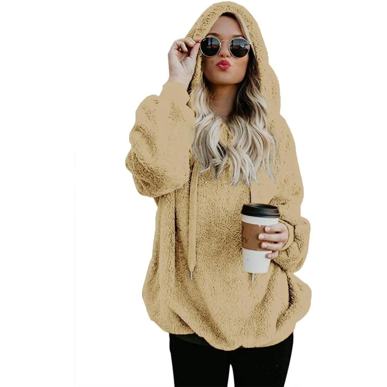 Women Casual Double Fuzzy Sweatshirt Faux Fleece Zip Pullover Hoodies Coat Outwear S-XXLGift Women Casual Double Fuzzy Sweatshirt Faux Fleece Zip Pullover Hoodies Coat Outwear S-XXLGift