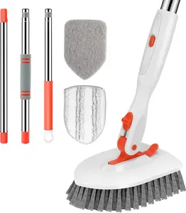 Tile Tub Scrubber Brush 3-in-1 Shower Scrubber with 52-inch Adjustable Long Handle Shower Cleaner Brush and 3 Detachable Replacement Brush Heads for Cleaning Bathroom Kitchen Walls Tub Tile