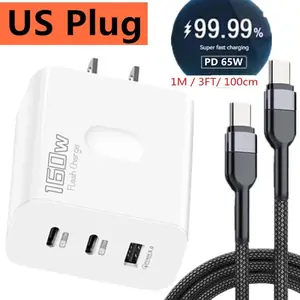 FTS 160W GaN PD Port 3-in-1 USB-C Fast Charger with 65W PD Laptop Charging Station for MacBook, iPhone, Samsung, iPad & Tablets