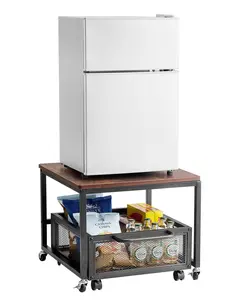 Sturdy Mini Fridge Stand With 198 Lbs Weight Capacity, Storage Cart And Swivel Wheels In Dark Brown Finish, Compact Mobile Appliance Stand For Kitchen, Dorm, Office, Rolling Cabinet With Adjustable Shelves And Easy Rolling Casters