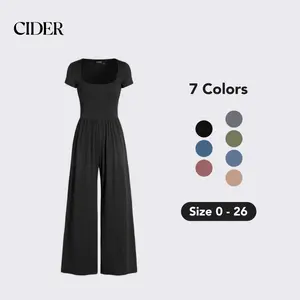 CIDER Women's Sleeveless Wide-Leg Pull-On Jumpsuit - Elastic Waist, No Zipper, Side Pocket, Stretchy, Easy On/Off, Summer Casual Outfits for Downtown Girls