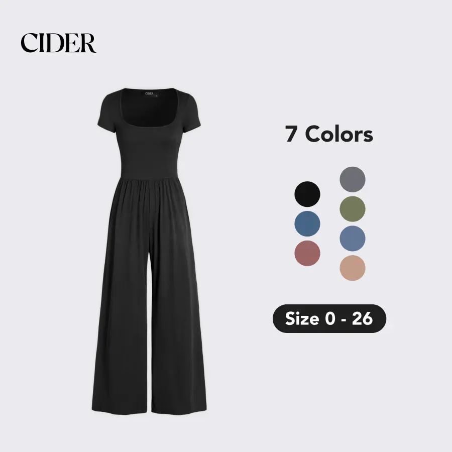 CIDER Lady's Basic Sleeveless Flared Pull-On Overalls Jumpsuit - Elastic Waist, No Zipper, Side Pocket, Stretchy, Quick Change, Summer Casual Outfits for Downtown Girls, Flared Jumpsuit, Downtown Girl Clothes, Stretchy Fabric, Pull-On Wear, Sleeveless Bre