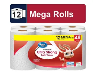 Great Value Ultra Strong 2-Ply Toilet Paper, 12 Mega Rolls, Compare to Charmin Ultra Strong