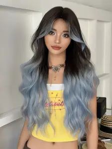 Women's Long Blue Gradient Ombre Wig, Synthetic Fiber Straight Hairpiece for Daily Use & Special Occasions, High-Quality Soft Texture