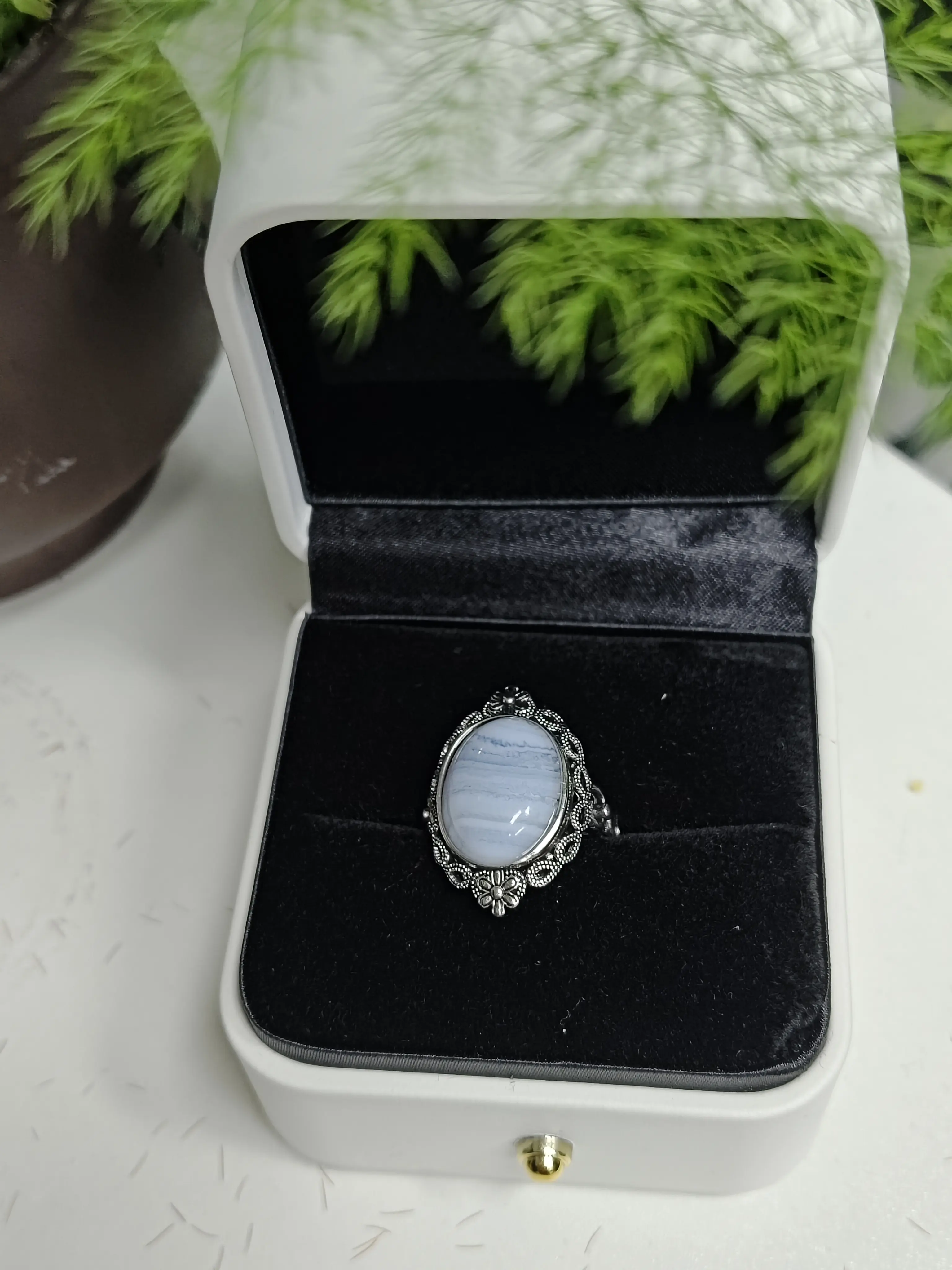 Lia(16629)gc.Blue‑Lace Agate Vintage Ring