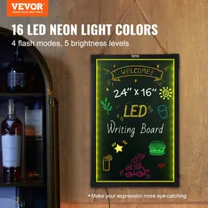 Message Writing Board, Illuminated Erasable Lighted Chalkboard, Neon Effect Menu Sign Board, Drawing Board With 8 Fluorescent Chalk Markers And Remote Control, Backlit Acrylic Glass Board For Bar Restaurant Home Café Store Advertising