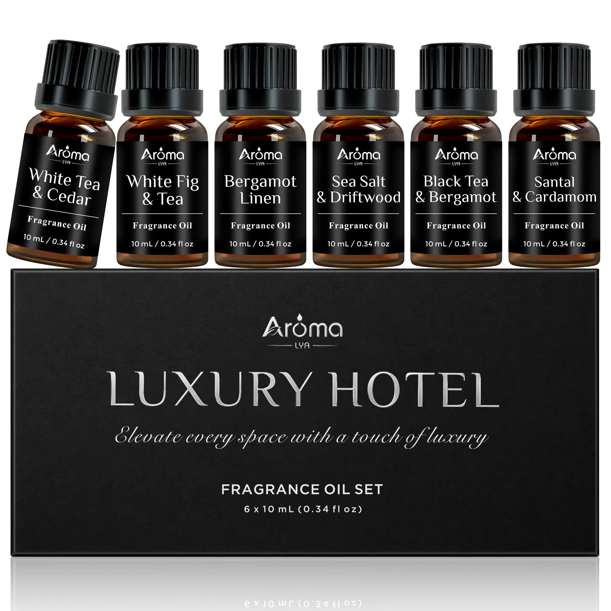 Hotel Diffuser Oil Set (6×10ml) – White tea, Cedar, Bergamot Natural Fragrance Oils For Home Care, Fragrance, Humidifiers, Difusors & Aromatherapy Oils Set Gifts