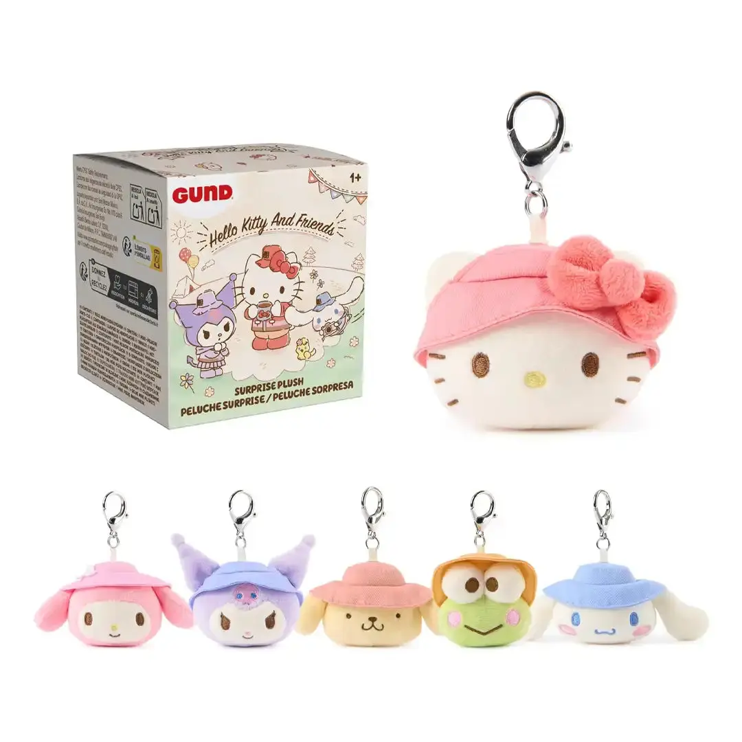 GUND Sanrio Hello Kitty and Friends 3.5" Plush Keychain Blind Box, Kawaii Accessories, Cute Plush Charm for Unboxing, Blind Bag Unboxing, Adventure, Fun Gift For Every Occasion, Camping Surprise Plush