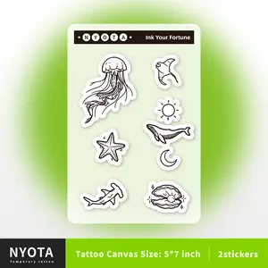 NYOTA Waterless Instant Tattoo Sticker - Moonlight tides 5x7 Inch Temporary Tattoos - 12 Stickers Included