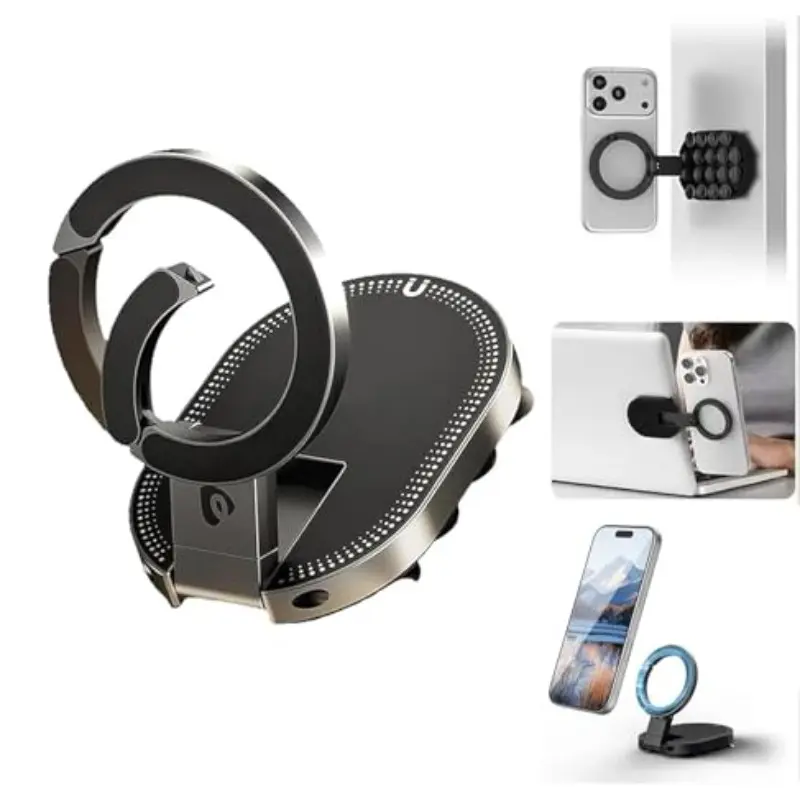 Dual-Sided Magnetic Suction Adjustable Suction Cup Phone Stand, MagSafe Magnetic Phone Holder, Rotatable Magsafe Stand, Multi-Functional Desktop Binge-Watching Tool, Foldable Rotating Phone Stand