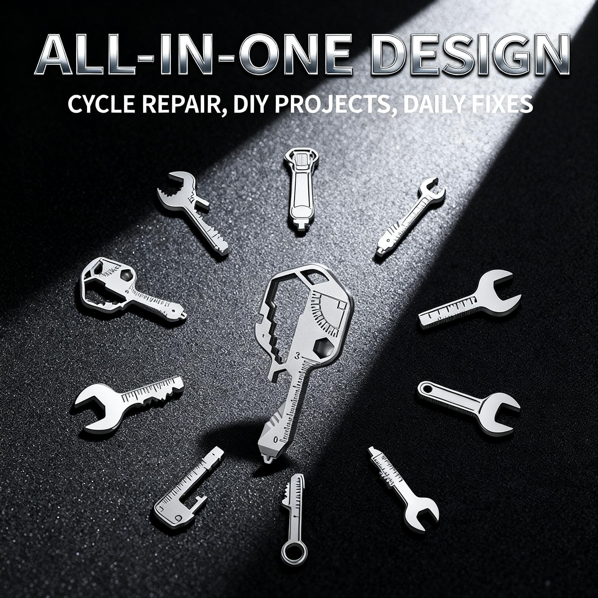 Key Shaped, Pocket Multi-Tool, 16-in-1, Small Utility Kit, Lightweight Stainless Steel, EDC Gear, Portable, Durable, Ultimate Survival Tool, Camping Essentials, Gift for Men