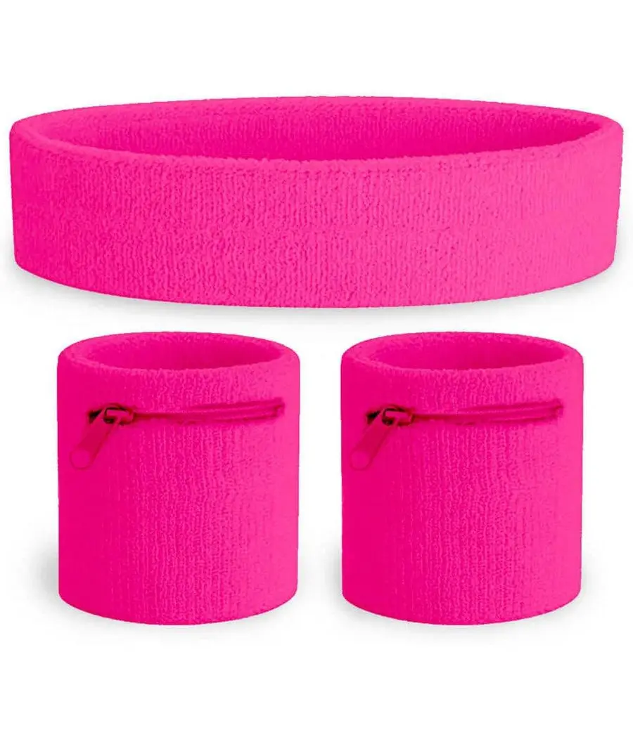 Neon Pink Zippered Sweatband Set Neon Pink Zippered Sweatband Set