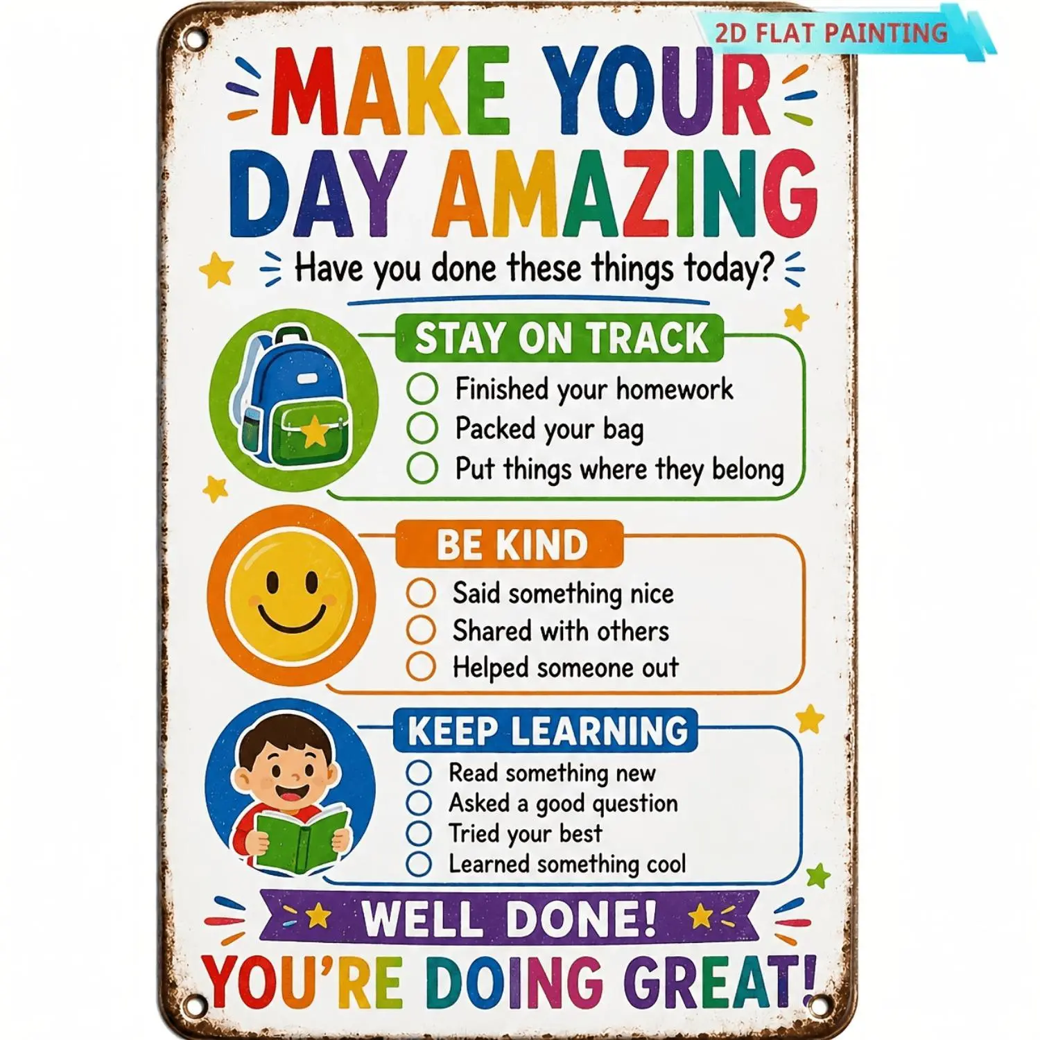 Decorative Signs And Plaques, Earn Your Screen Time Metal Iron Sign, Kids Checklist Chore Chart, Morning Routine Wall Decor for Playroom, Classroom, Bedroom, Homeschool, Home