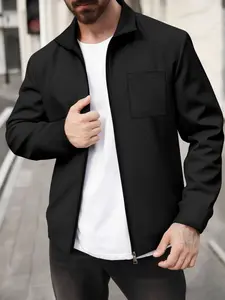 Men's Spring Fall Hoodless Zipper Jacket, Lightweight Long Sleeve Outdoor Sports Coat, Slim Fit Street Style Versatile Outerwear