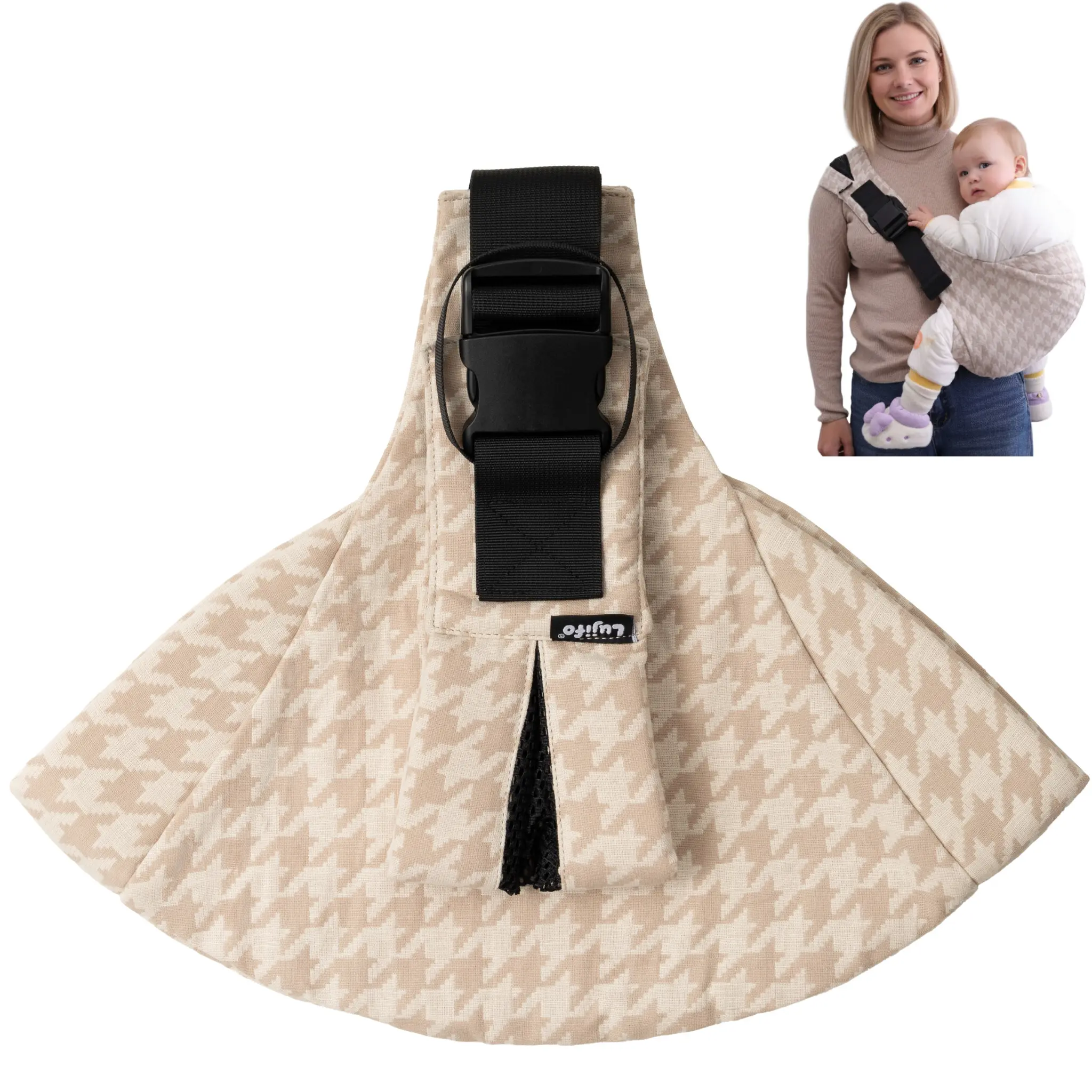 LUJIFO Upgraded Side Baby Carrier, Padded Leg Support Houndstooth Sling, Lightweight Design