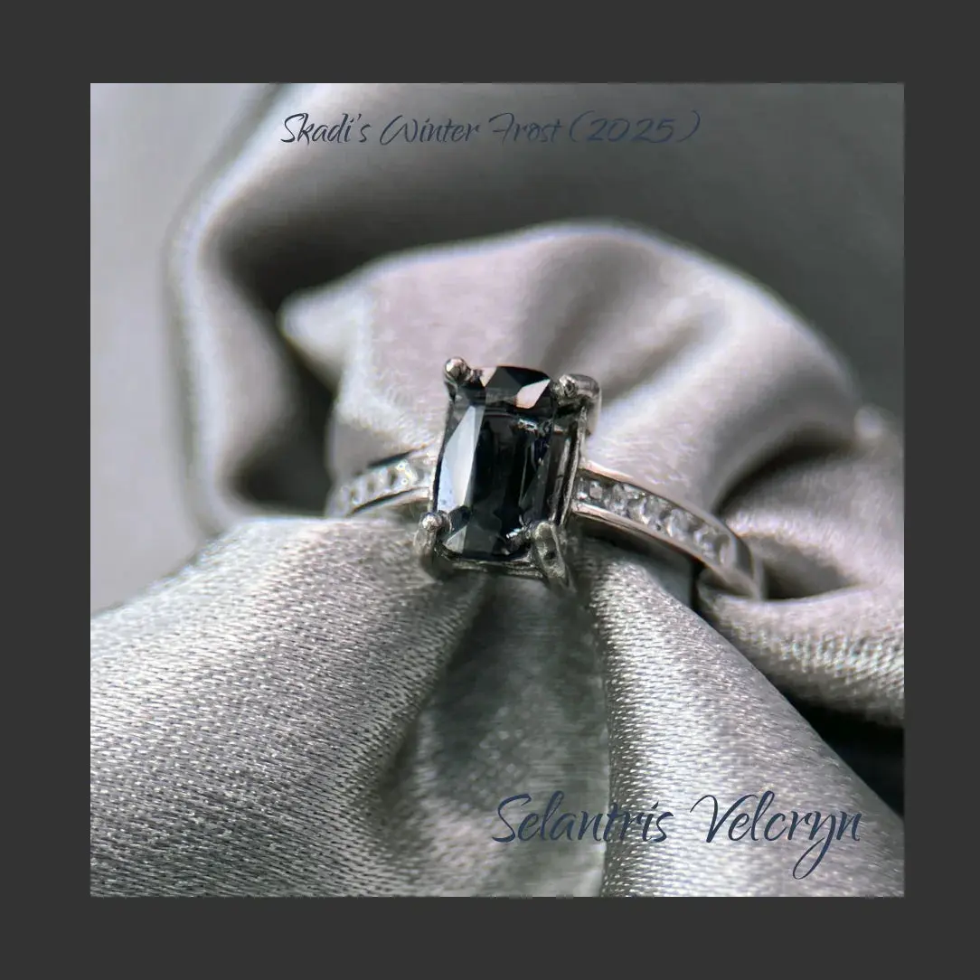 Shadow Guardian Dark Purple Grey Spinel Adjustable Ring 1.38ct Elongated Cushion – Sterling Silver | Skadi Winter Frost Collection