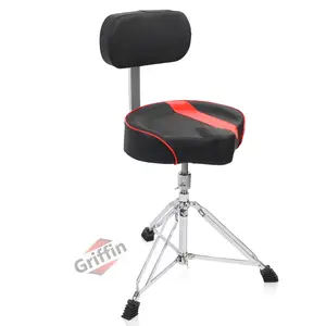 GRIFFIN Drum Throne with Backrest Support | Saddle Style Padded Leather Drummer Motorcycle Biker Seat | Swivel Adjustable Height Music Drum Chair | Musicians Guitar Stool | Percussion Tractor Top