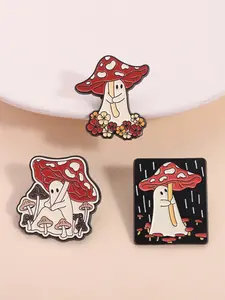3pcs Ghost Mushroom Enamel Pins, Fantasy Forest Design, Mystical Collectible Badges, Perfect Gift for Friends, Party Decorations