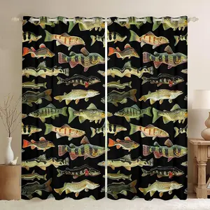 Kids Fishing Curtains for Living Room (2 Panels ) Vintage Pike Fish Darkening Drapes for Boys Girls Fishing and Hunting Blackout Curtains Women Men Window Treatments